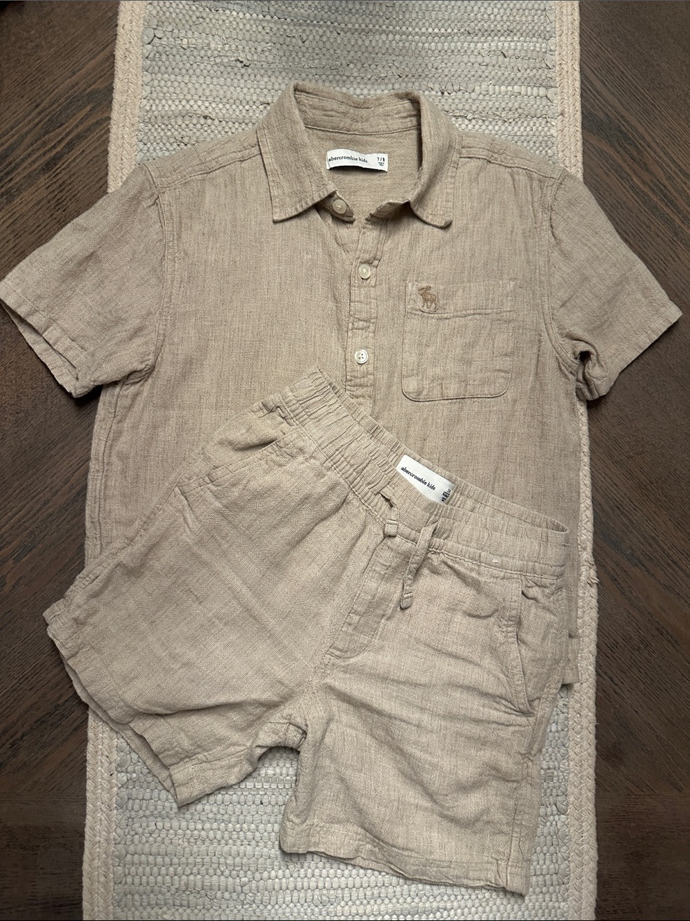 abercrombie kids Tan Linen Button Collared Short Sleeve Shirt & Shorts Set